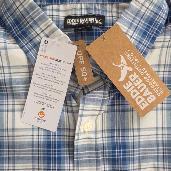 Eddie Bauer Blue and White Plaid Button Down Shirt Size Large - Picture 3 of 7